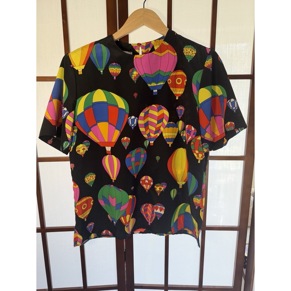 Anna Kriste Got Air Balloon Whimsical Vintage‎ Retro Blouse Medium Colorful